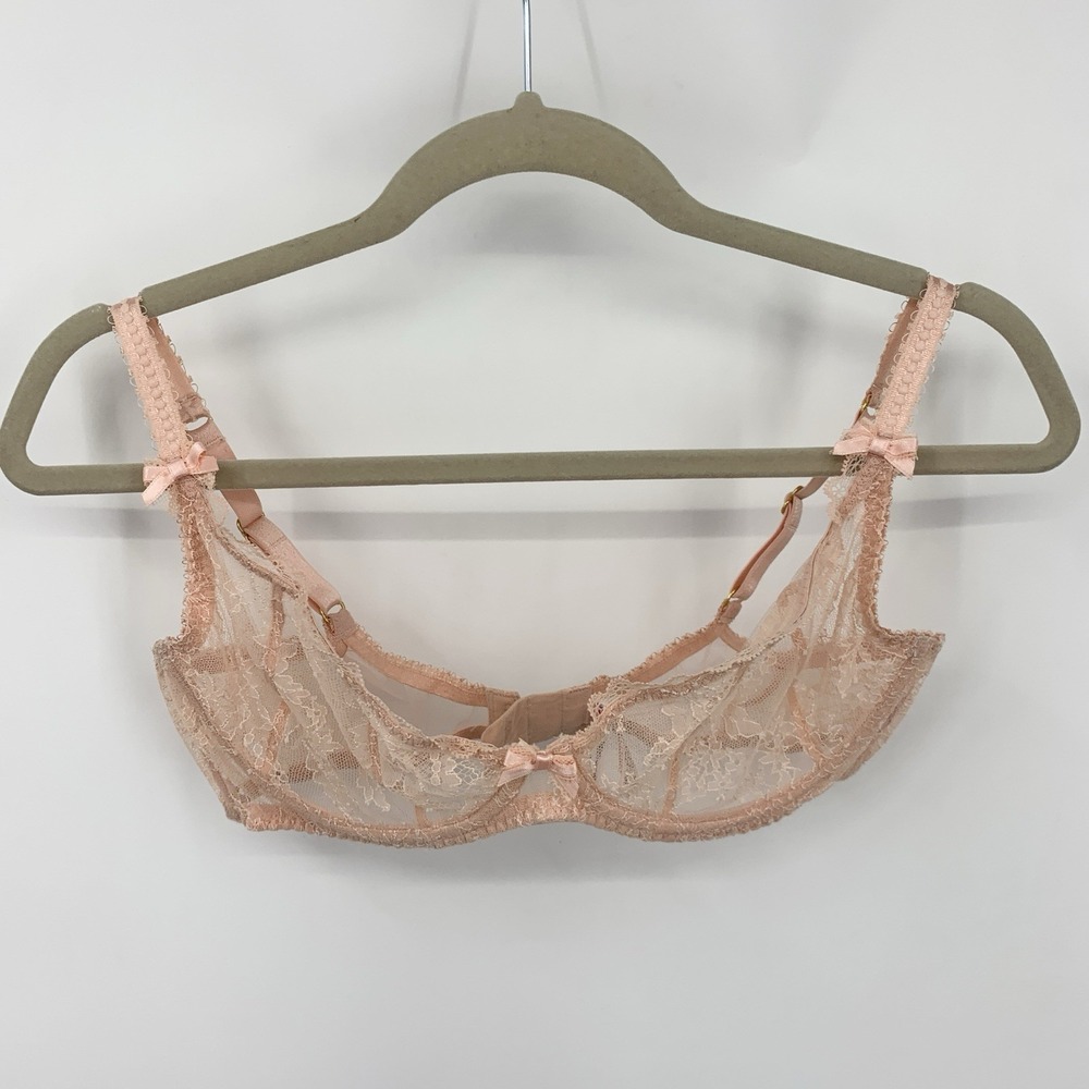 Agent Provocateur Women Size 36D Bra Pink Lace Sheer Underwire Hook Close